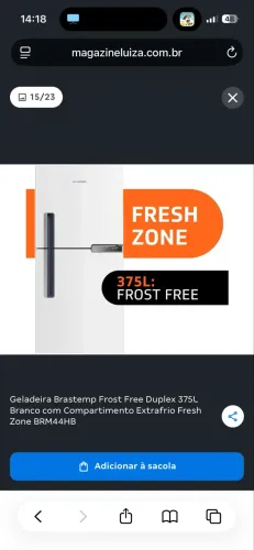 Geladeira Brastemp Branca Frost Free Duplex 375L