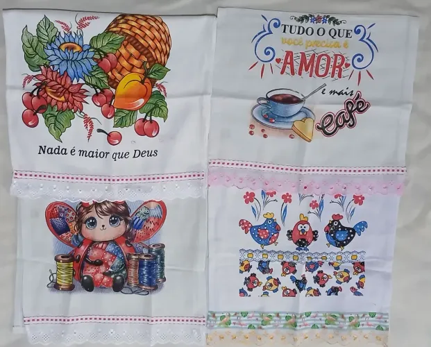 Kit 4 panos de pratos artesanais 