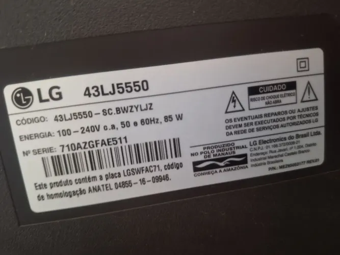 Smart TV LED Full HD LG modelo 43LJ5550, conexão Wi-Fi, HDMI, YouTube, Netflix,...