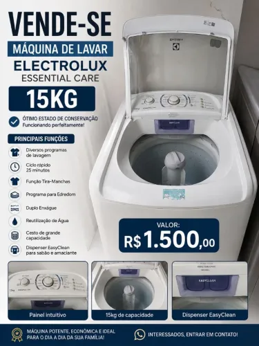 Máquina de Lavar Electrolux 15kg Essential Care - R$ 1.500