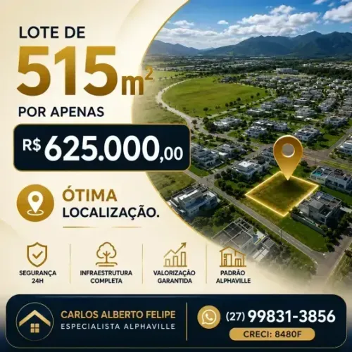 Lote de 515 m² em Alphaville Jacuhy