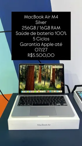 MacBook Air M4 / Silver / 256GB e 16GB RAM / Bat. 100% / Garantia Apple até 07/27