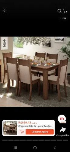 Conjunto Sala de Jantar Madesa Jaíne Mesa Tampo de Madeira com 6 Cadeiras