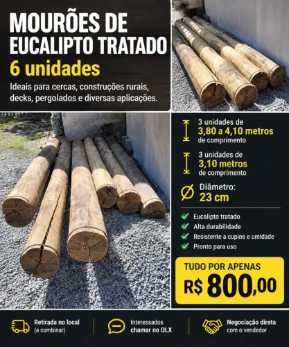 6 mourões de eucalipto tratado