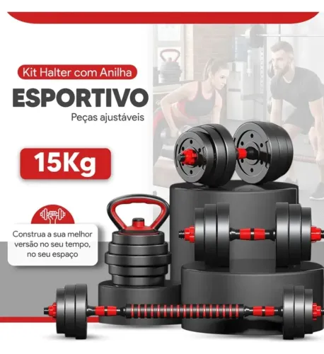 Kit halter com anilha ajustável, 15kg