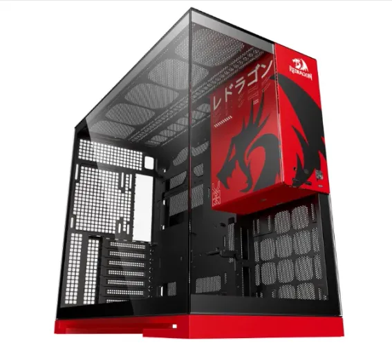 Gabinete Gamer Geometric Future Model 5 Redragon Spec Preto e Vermelho ATX Sem Fans