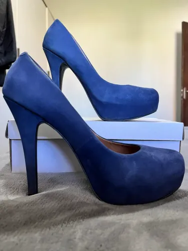 Scarpin meia pata - Ferrucci - azul marinho/camurça/pouco usado/bom estado