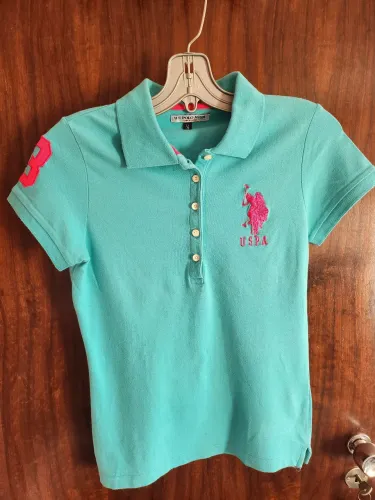 Camisa U.S Polo Assn Azul Claro e Pink