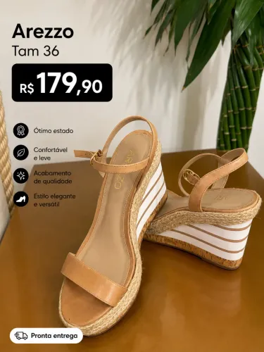 Sandália Plataforma Arezzo Anabela Nude Tam 36