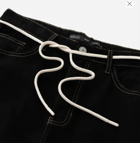 Calça Baggy Em Sarja Com Costura Contrastante E Cadarço Na Cintura Preto 4.9