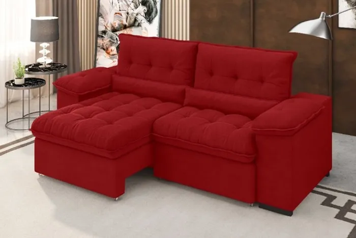 Sofá Retrátil Arezzo Suede Vermelho Até 12x