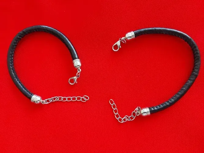 Pulseira couro e prata regulavel