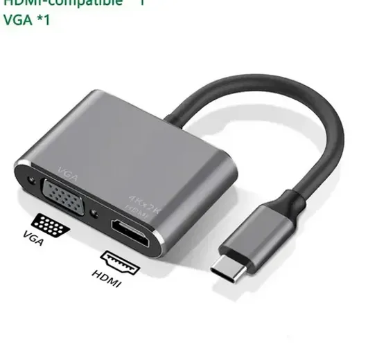 Adaptador Usb C para Hdmi, Vga 2 em 1