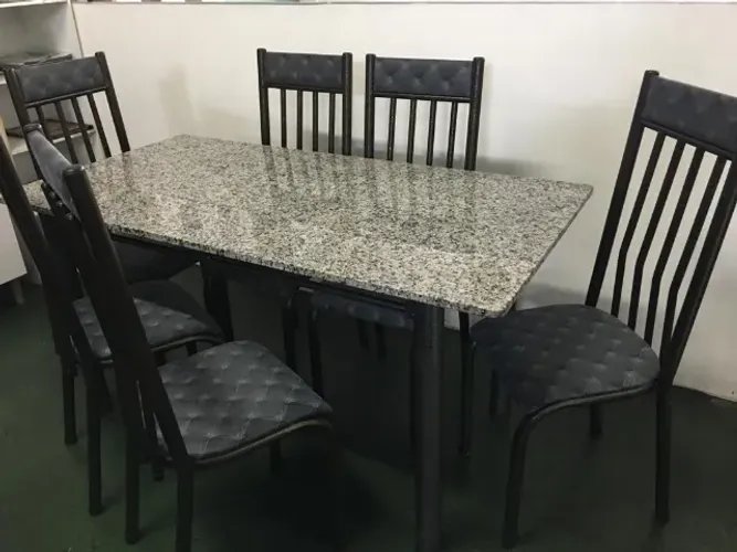 Mesa Cozinha 6 Cadeiras Tubulares Tampo Pedra Granito. Produtos Novos Direto de Fábrica.