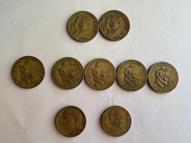 Lote 9 moedas antigas de 1000 réis