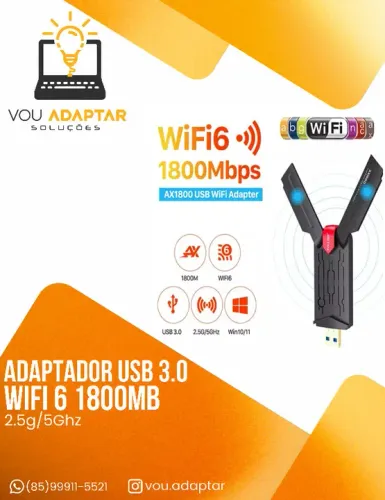 Adaptador USB Wi-Fi 6 Dual Band com Antena 5G - Fenvi AX 1800 wireless