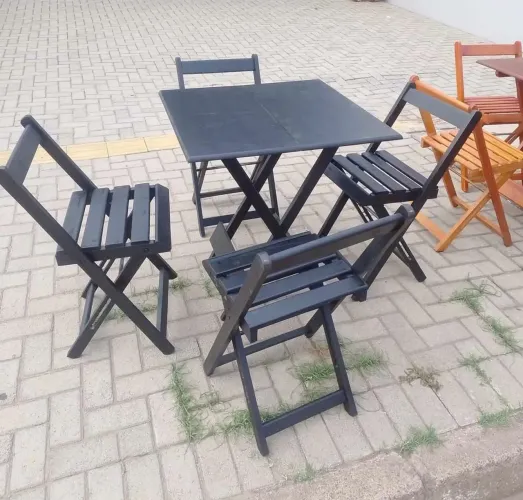 Mesa de Bar NOVAS | Cadeiras | Dobráveis | Madeira Maciça | Pintado Preto