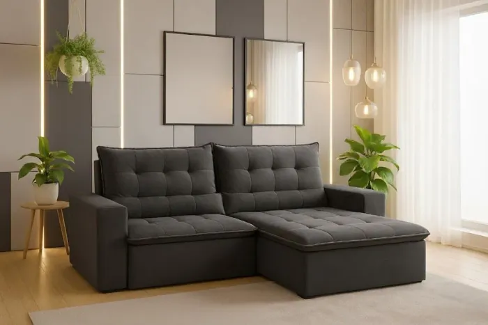 (PRODUTO EM ESTOQUE) Sofá Retrátil e Reclinável Londres Cinza