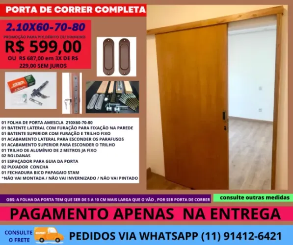 porta para quarto de correr - economize espaço 210x70