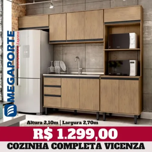 Armário de Cozinha Completo 4 Módulos com 1 Paneleiro com Nichos (Novo) Entrega Grátis!