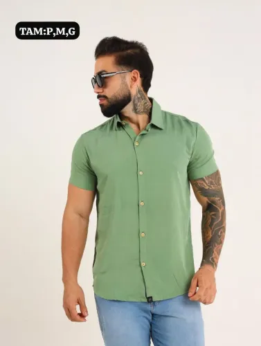 Camisa Masculina Verde Manga Curta - Estilo e Conforto