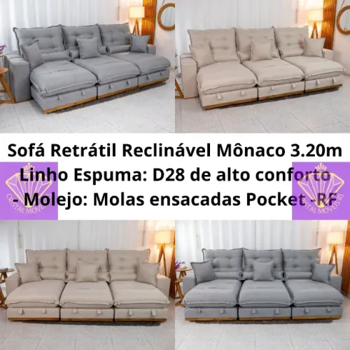 Sofá Retrátil Reclinável Mônaco 3.20m Linho RF