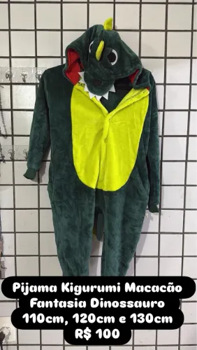 Pijama Kigurumi Macacão Fantasia Dinossauro 110cm, 120cm e 130cm R$ 100