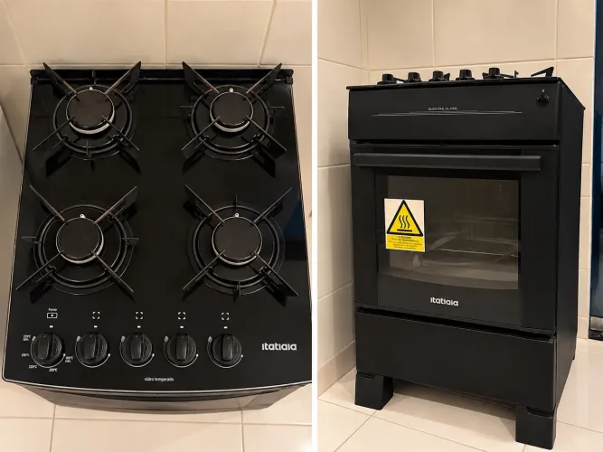 Fogão Itatiaia 4 Bocas Preto com Mesa de Vidro Temperado - Conservado