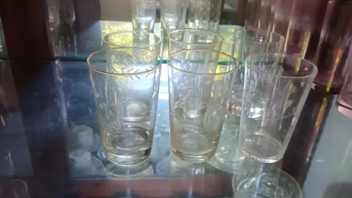 Conjunto de Copos Antigos Jateados - Vidro Decorativo Vintage década de 70 - 80