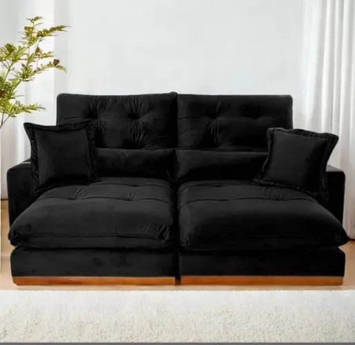 Sofá Retrátil e Reclinável Verona Black 2,50 m Veludo Preto