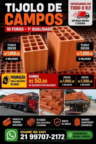 TIJOLO DE CAMPOS 10 FUROS COM A MELHOR QUALIDADE PRA VOCÊ