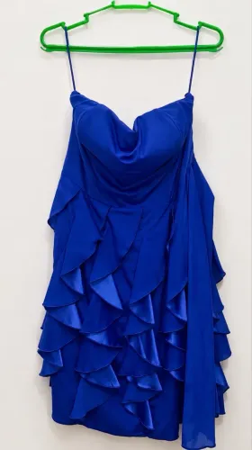 Vestido de Festa Azul Royal com Babados - Tam. M