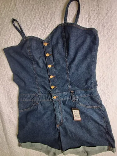 Macacão Jeans Feminino Plus Size EXG Cambos