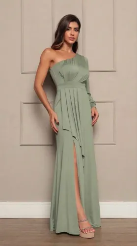 Vestido festa longo verde claro