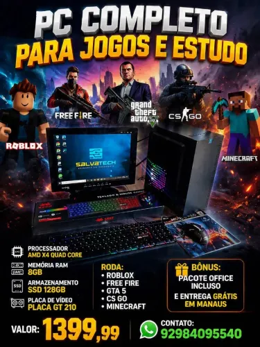 PC GAMER COMPLETO PARA JOGOS E ESTUDOS