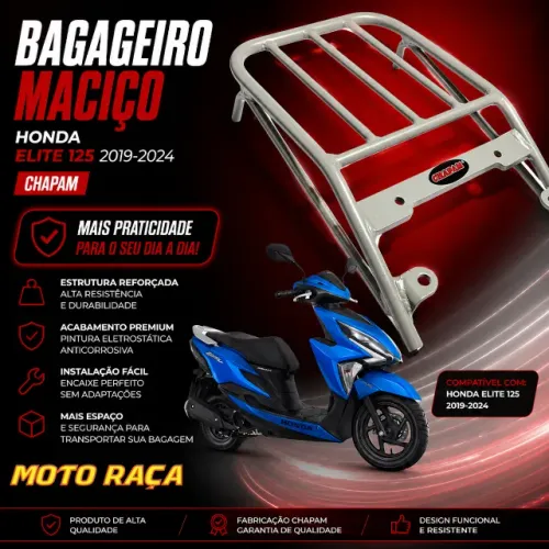 Bagageiro Maciço Prata Honda Elite 125 2019 a 2024 CHAPAM