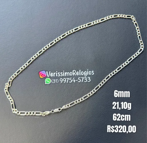Cordão Corrente Masculina Prata 925 3x1 6mm 62cm