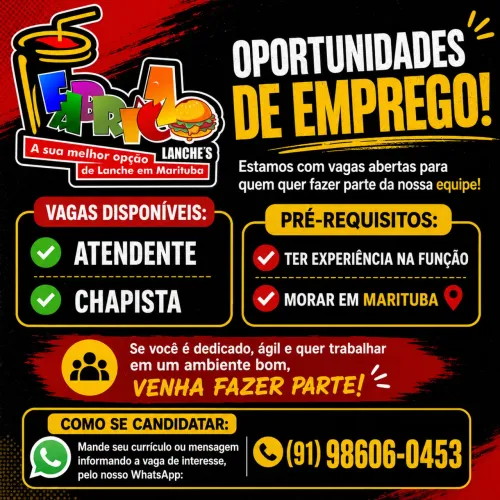 VAGAS DE EMPREGO: CHAPISTA E ATENDENTE COM EXPERIÊNCIA