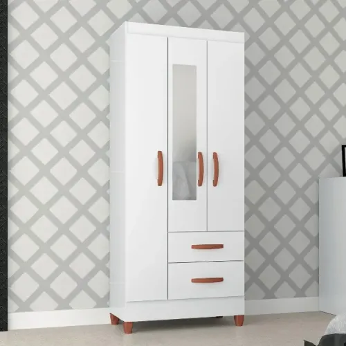 Guarda Roupa  Fortaleza 3 Portas 2 Gavetas com Espelho - Atualle Móveis