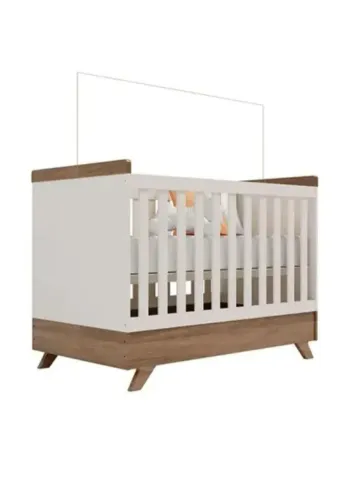 Berço americano retro vitória off white carvalho vira cama