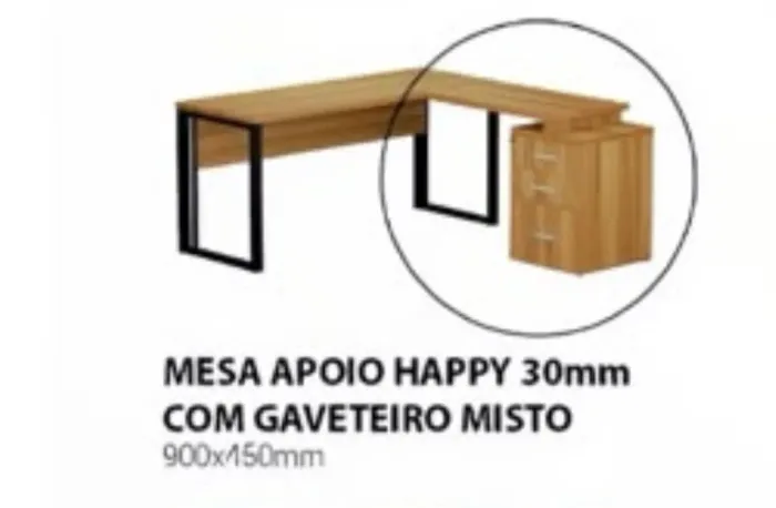 Mesa em L com gaveteiro misto
