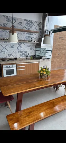 Mesa de Madeira Maciça 2,30 m + 2 Bancos