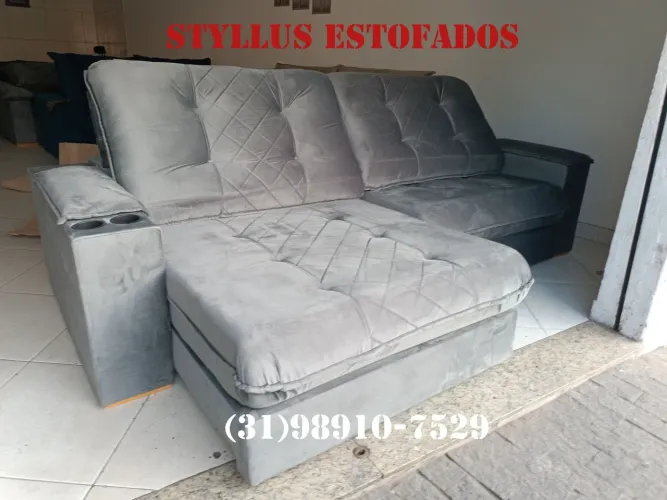 Sofá retrátil novo com porta copos