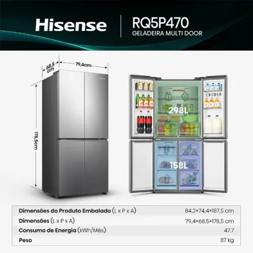 Geladeira Hisense 4 Portas Inox