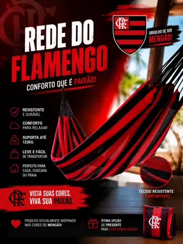 Rede de Descanso Vermelha e Preta Estilo Flamengo - Super Resistente | Até 150 kg