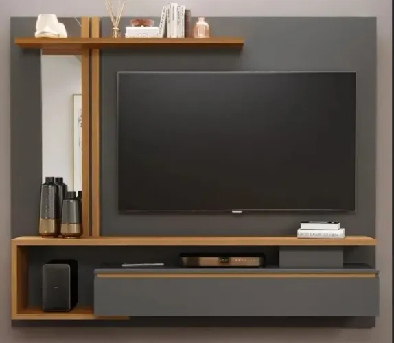 Painel Para Tv Até 60 Polegadas 100% MDF 1 Porta Basculante Nicho e Espelho Treviso