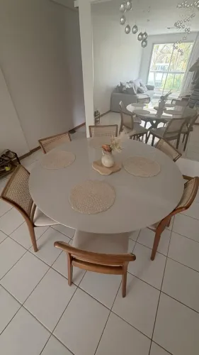 Mesa de Jantar Redonda + 6 Cadeiras Verona Telas Naturais