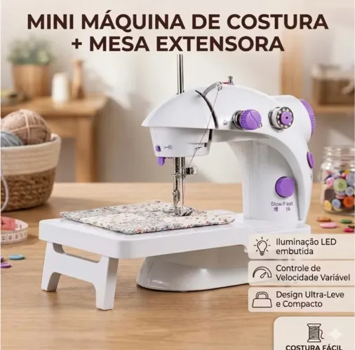 Kit Mesa de Apoio + Mini Máquina de Costura Portátil Elétrica e a Pilha Bivolt 110v/220v