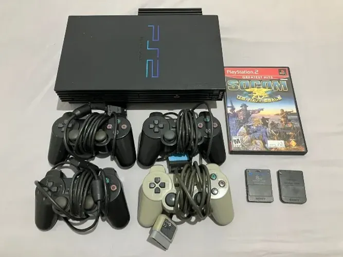 PS2 Fat com Adaptador de rede + 4 controles