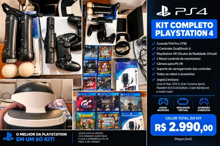Ps4 pro 1 terabyte com óculos VR + 2 movie kit completo como na foto
